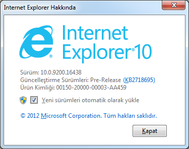 Internet Explorer 10 Hakkؤ±nda