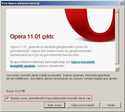 Opera Otomatik Gأ¼ncelleme