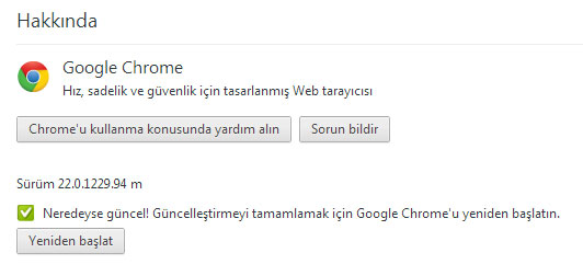 Google Chrome 23 Yأ¼kseltme