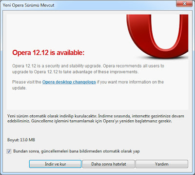 Opera Tarayؤ±cؤ± Gأ¼ncelleme