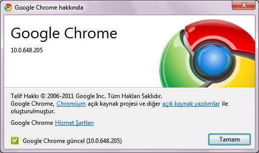 Google Chrome 10.0.648.205 Gأ¼ncelleme