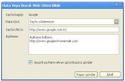 Hata veya bozuk web sayfasؤ± bildir