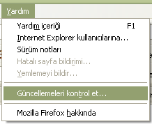 Firefox / Yardؤ±m / Gأ¼ncellemeleri kontrol et