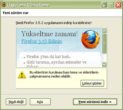 Firefox 3.5 Yeni Sأ¼rأ¼m Uyarؤ±sؤ±