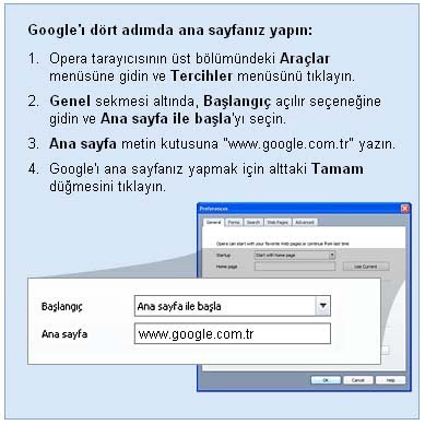 Opera Tarayؤ±cؤ± google ana sayfa yapma ayarlarؤ±